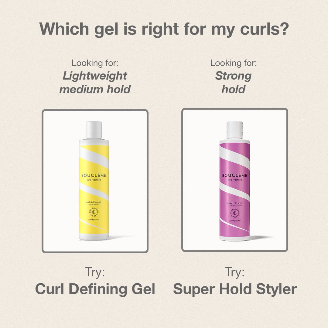 Welches Gel ist das richtige für Sie? Wählen Sie Curl Defining Gel für leichten, mittleren Halt und Super Hold Styler für starken Halt