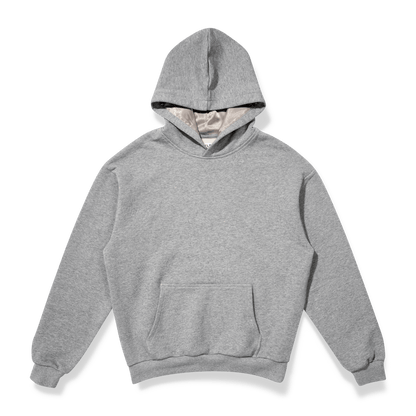 Grauer Hoodie mit Seidenfutter auf transparentem Hintergrund. 
